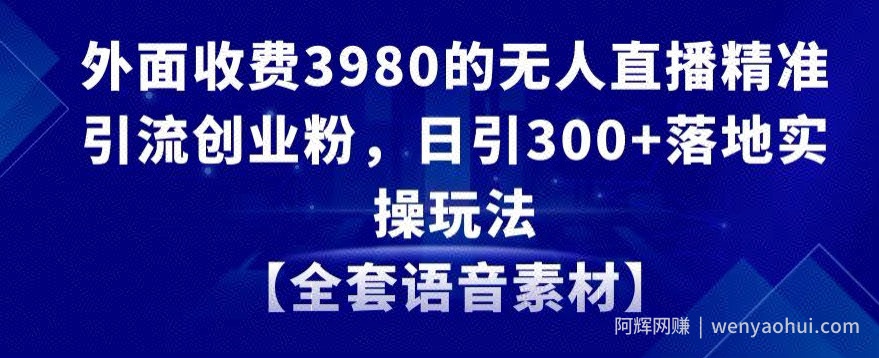 外面收费3980的无人直播精准引流创业粉，日引300+落地实操玩法【全套语音素材】【揭秘】