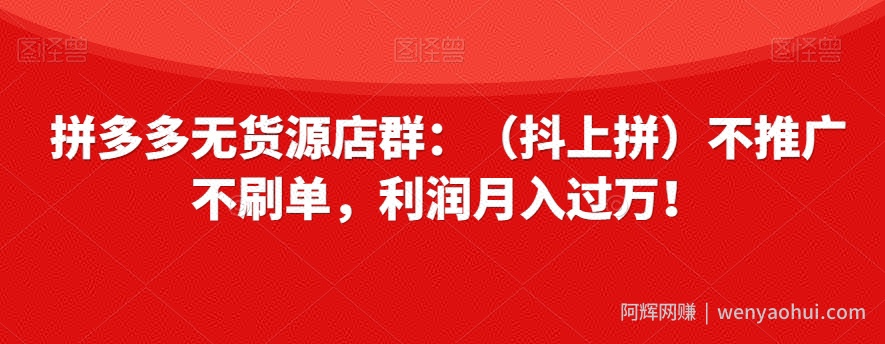 拼多多无货源店群：（抖上拼）不推广不刷单，利润月入过万！【揭秘】