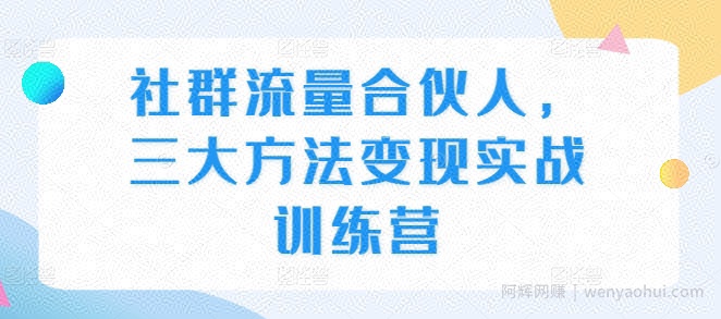社群流量合伙人，三大方法变现实战训练营