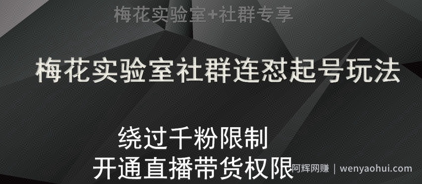 梅花实验室社群连怼起号玩法，视频号绕过千粉限制，开通直播带货权限【揭秘】