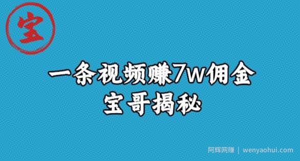 宝哥揭秘一条视频赚7W佣金，一个不需要真人露脸就能操作的短视频项目