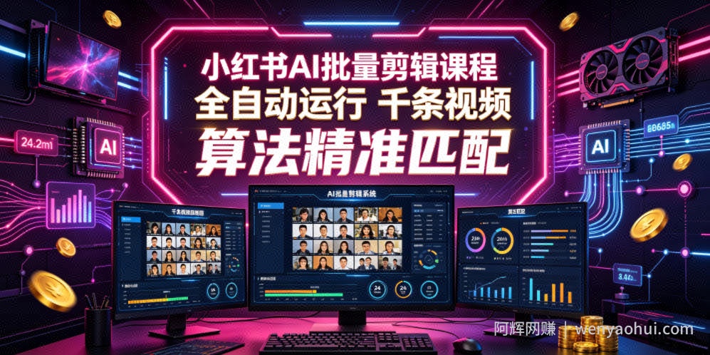 小红书AI批量剪辑课程，24小时全自动运行，解放双手专注运营，千条视频批量处理，小红书算法精准匹配
