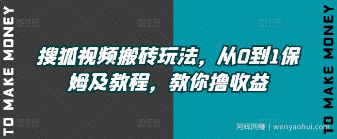 搜狐视频搬砖玩法，从0到1保姆及教程，教你撸收益