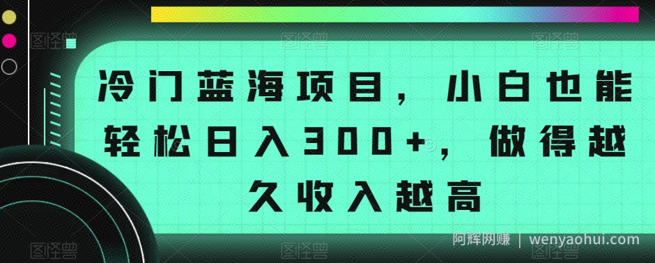 冷门蓝海项目，小白也能轻松日入300+，做得越久收入越高
