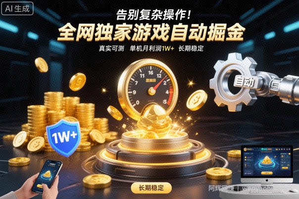 告别复杂操作！全网独家游戏自动掘金，真实可测，单机月利润1W+，长期稳定【揭秘】