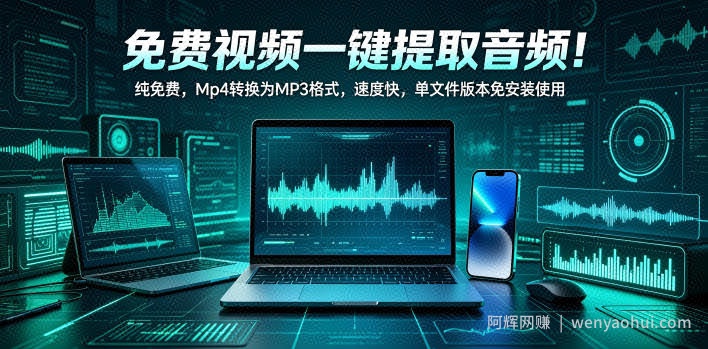 免费视频一键提取音频！纯免费，Mp4转换为MP3格式，速度快，单文件版本免安装使用