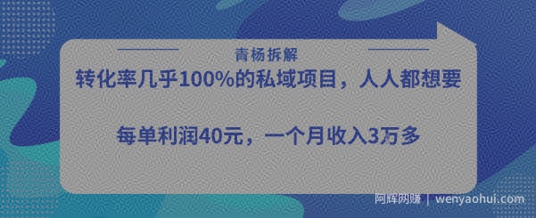 转化率最高的私域项目，每单利润40-50米，月入过1w