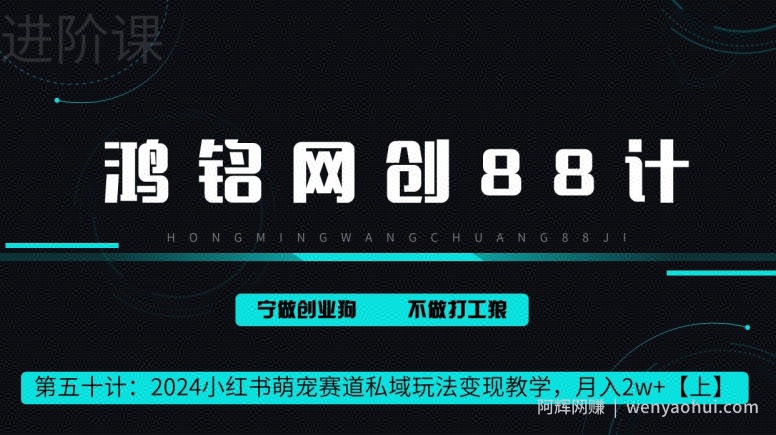 鸿铭网创88计第50计：2024小红书萌宠赛道私域玩法变现教学，月入2w+【上】