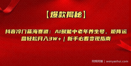 【爆款揭秘】抖音冷门蓝海赛道：AI赋能中老年养生号，矩阵运营轻松月入过W+新手必看变现指南