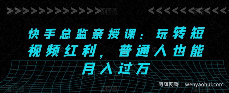 快手总监亲授课：玩转短视频红利，普通人也能月入过万