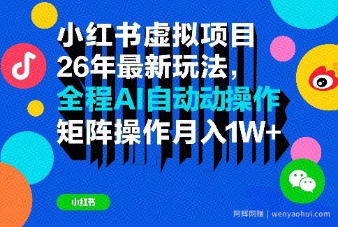 小红书虚拟项目26年最新玩法，全程AI自动操作，矩阵操作月入1W＋【揭秘】