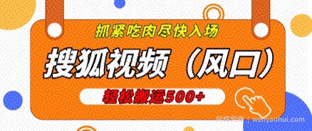 搜狐视频，新风口，1天200-500收益，抓紧吃肉!