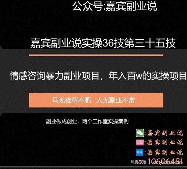 嘉宾副业说实操36技第三十五技：情感咨询暴力副业项目，年入百万的实操项目分享