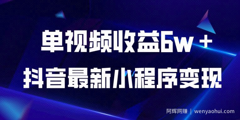 抖音最新小程序变现项目，单视频收益6w＋，小白可做【揭秘】