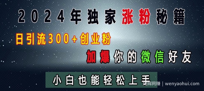 2024年独家涨粉秘籍，日引流300+创业粉，加爆你的微信好友，小白也能轻松上手