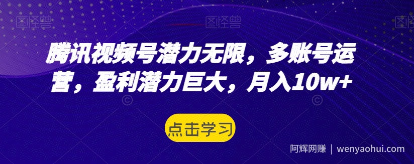 腾讯视频号潜力无限，多账号运营，盈利潜力巨大，月入10w+