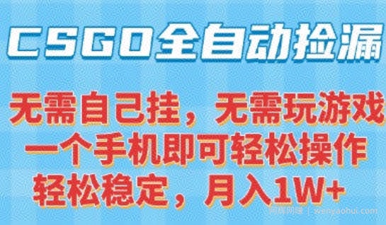 CSGO自动捡漏项目，最新独家玩法，一个手机可操作，新手小白轻松月入1W+，操作简单易上手【揭秘】