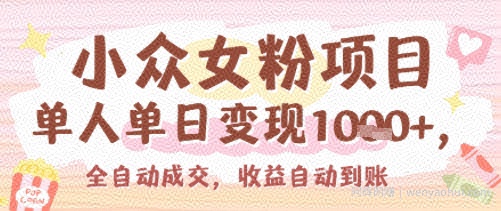 小众女粉项目，单人单日变现多张，全自动成交，无需维护，收益自动到账