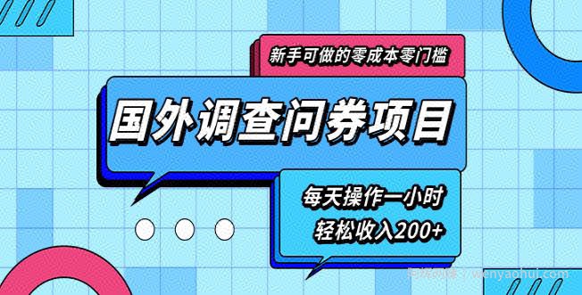 新手零成本零门槛可操作的国外调查问券项目，每天一小时轻松收入200+