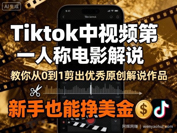 Tiktok中视频第一人称电影解说，教你从0到1剪出一个优秀的原创解说作品，新手也能挣美金