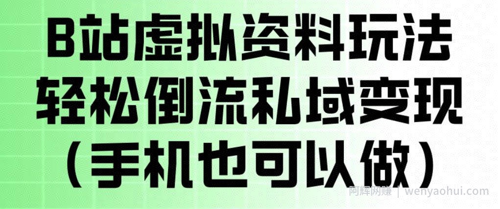 B站虚拟资料玩法，轻松倒流私域变现，一部手机就可以做