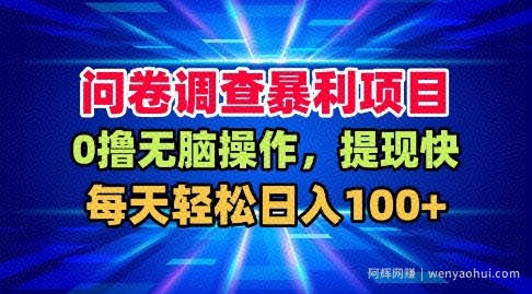 问卷调查暴利项目，0撸无脑操作，提现快，每天轻松日入100+【揭秘】