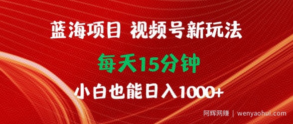 蓝海项目，视频号新玩法，每天15分钟，小白也能日入1000+