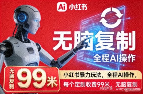 小红书暴力玩法，全程AI操作，每个定制收费99米，无脑复制