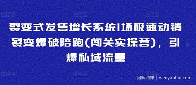 裂变式发售增长系统1场极速动销裂变爆破陪跑(闯关实操营)，引爆私域流量