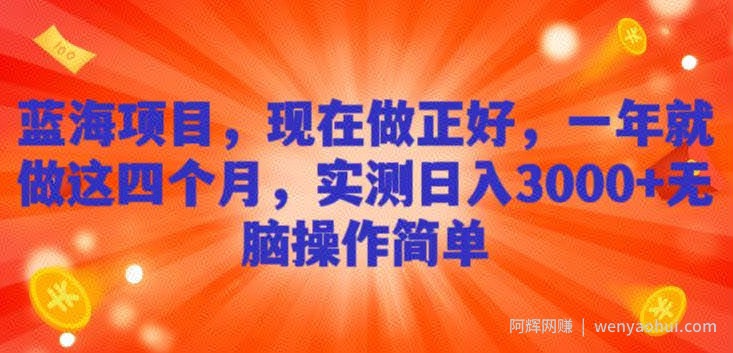 蓝海项目，现在做正好，一年就做这4个月，实测日入3000+，无脑简单操作