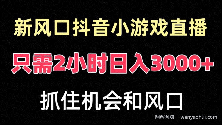 新风口抖音小游戏直播，每天只需2小时，日入3000+，小白直接上手