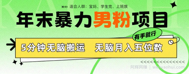 年末暴力男粉项目，5分钟无脑搬运，无脑月入五位数，举一反三，放大收益