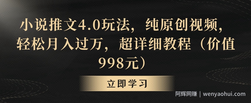 小说推文4.0玩法，纯原创视频，轻松月入过万，超详细教程（价值998元）【揭秘】