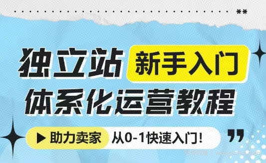 独立站新手入门体系化运营教程，助力独立站卖家从0-1快速入门!