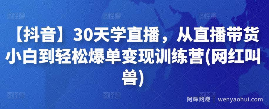 【抖音】30天学直播，从直播带货小白到轻松爆单变现训练营(网红叫兽)