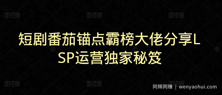 短剧番茄锚点霸榜大佬分享LSP运营独家秘笈