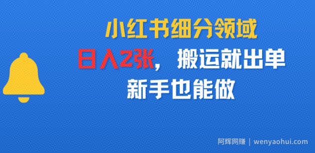 小红书细分领域，日入2张，搬运就出单，新手也能做