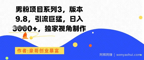 男粉项目系列3，版本9.8，引流巨猛，日入1k+，独家视角制作