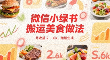 微信小绿书搬运美食做法 月收益 2-6k