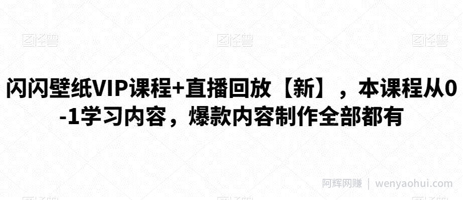 闪闪壁纸VIP课程+直播回放【新】，本课程从0-1学习内容，爆款内容制作全部都有