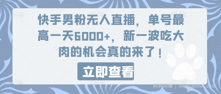 快手男粉无人直播，单号最高一天6000+，新一波吃大肉的机会真的来了