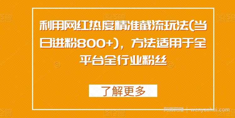 利用网红热度精准截流玩法(当日进粉800+)，方法适用于全平台全行业粉丝
