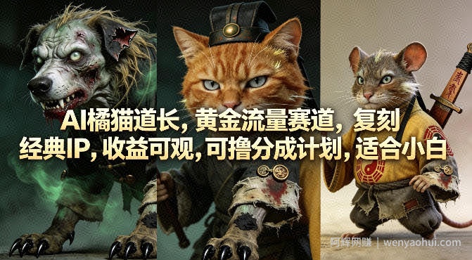 AI橘猫道长，黄金流量赛道，复刻经典IP，收益可观，可撸分成计划，适合小白