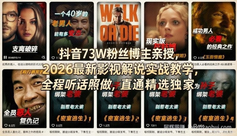 抖音73W粉丝博主亲授，2026最新影视解说实战教学，全程听话照做，直通精选独家