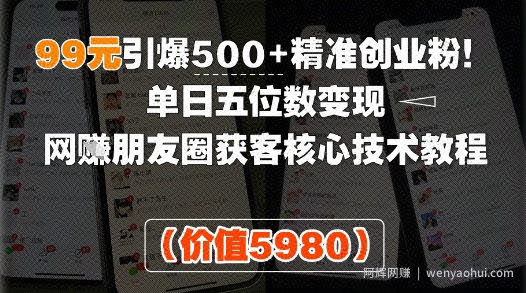 99元引爆500+精准创业粉！单日五位数变现，网创朋友圈获客核心技术教程