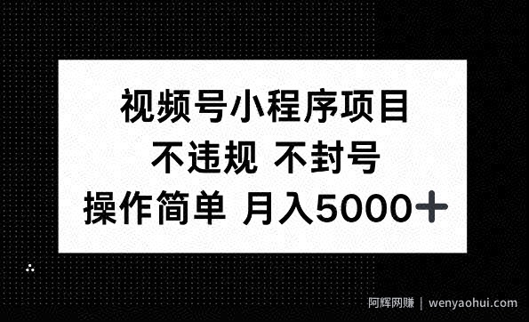视频号小程序项目，不违规不封号，操作简单 月入5000+