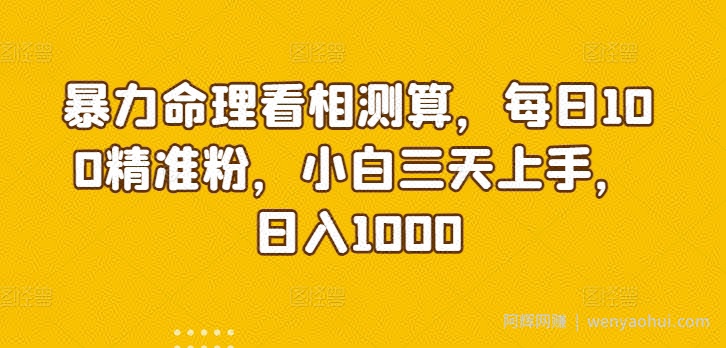暴力命理看相测算，每日100精准粉，小白三天上手，日入1000