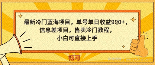 最新冷门蓝海项目，单号单日收益多张，信息差项目，售卖冷门教程，小白可直接上手