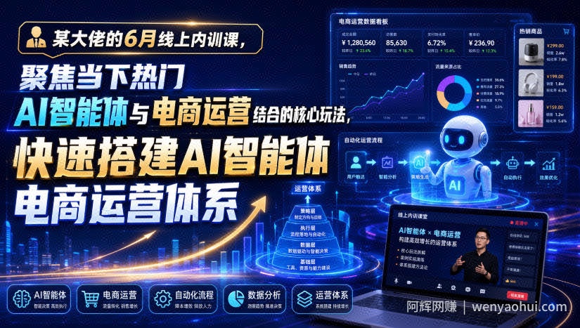 某大佬的6月线上内训课，聚焦当下热门AI智能体与电商运营结合的核心玩法，快速搭建AI智能体电商运营体系