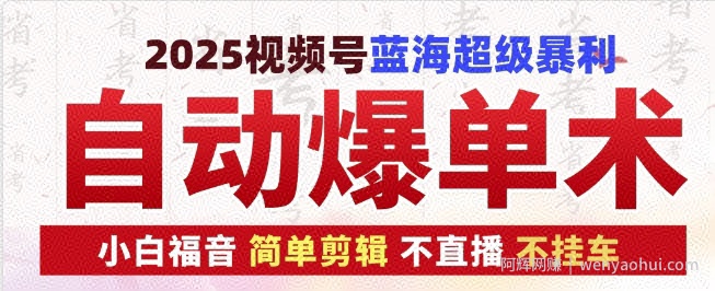 2025视频号蓝海超级暴利自动爆单术1.0 ，小白褔音 简单剪辑 不直播 不挂车